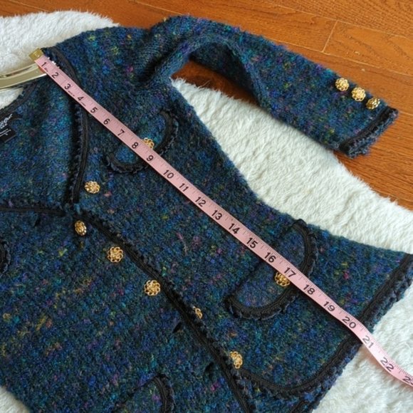 Betsey JOHNSON knit boucle cardigan jacket blue black small xs - Picture 10 of 10